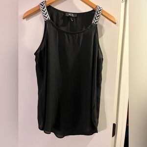 BCX Black Tank Top with Patterned Straps